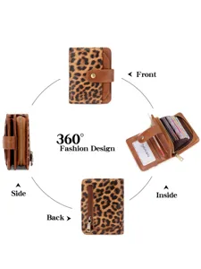 Damen Leo-Print Kurze Geldbörse Mehrkartenhalter Reißverschluss Münztasche kompakte Tasche