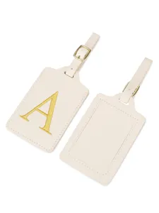 Étiquette de Bagage de Voyage en Cuir PU Portable Avec Lettre de Broderie Or Boucle Métal Anti-Perte Porte-Badge Nom de Valise