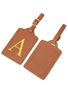 Étiquette de Bagage de Voyage en Cuir PU Avec Lettre Broderie Or Boucle Métal Accessoires de Voyage