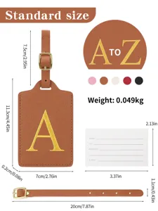 Étiquette de bagage en cuir PU avec lettre brodée personnalisée, sangle solide et carte d'adresse.