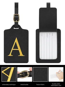 Schwarzes PU Leder Gepäckschild mit goldener Buchstabe A Bestickung und ID Namensschild.