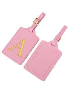 Etichetta per Bagaglio in Pelle PU Rosa con Lettera Ricamata in Oro Etichetta ID Accessorio per Borsa da Viaggio Etichetta Anti-Smarrimento con Fibbia in Metallo