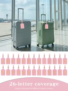 Etichetta per valigia rosa in pelle PU con lettera dorata A-Z, accessorio da viaggio