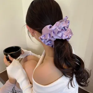 Minimalist Elegant Satin Fabric Scrunchie Solid Color Pleated Ruffle Hair Tie Elastic Hair Band Fashion Hair Accessories For Women