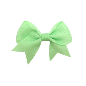 Light green grosgrain ribbon hair bow, 6cm swallowtail hairpin for daily cute kids wear.