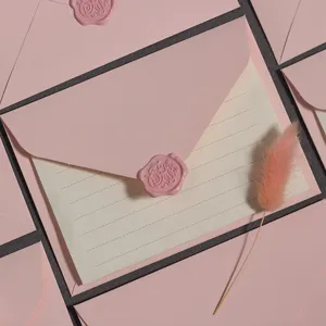 Sakura Rosa Vintage Briefumschlag und Briefpapier Set mit Wachssiegel und Trockenblume.