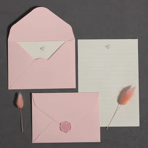 Sakura rosa Vintage Umschlag und Briefpapier Set mit getrocknetem Gras Hauptansicht Stil.