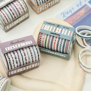 Set di nastro Washi in scatole con motivi a bordo divisorio, perfetto per diario e bricolage.