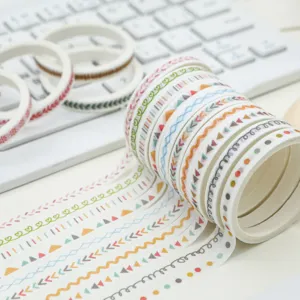 Set di nastro Washi sottile per diario design con bordo decorativo rotoli adesivi colorati