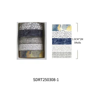 Set de ruban washi 5 rouleaux ruban adhésif décoratif avec boîte 1.0cmx2m DIY ruban de masquage