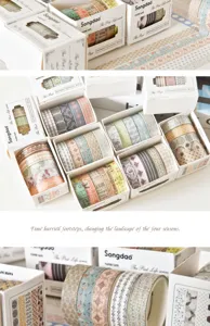 Japanese style washi tape set decorative grid floral journaling sticker masking tape rolls