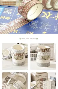 Japanese style washi tape set decorative grid floral masking tape for journaling diy crafts
