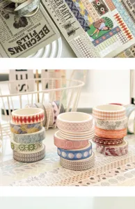 Japanese aesthetic washi tape set, colorful grid and floral decorative masking tapes for bullet journal.