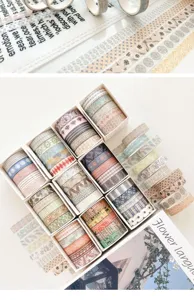 Japanese style washi tape set aesthetic grid floral masking tapes for journaling craft