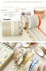 Decorative Japanese washi tape set, aesthetic grid and floral masking tapes for bullet journal.