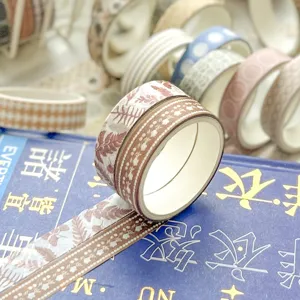 Washi tape set for journaling, aesthetic Japanese plaid and floral decorative masking tapes.