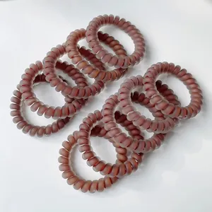 Matte brown spiral hair ties, high elasticity telephone cord hair bands for women daily use.