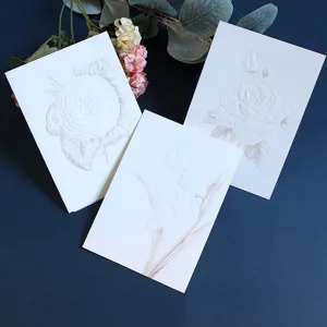 Set de cartes de vœux florales en relief, cartes blanches camélia rose lys pour mariage.