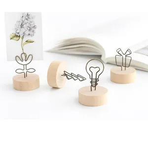 Holzsockel Draht Memo Foto Clip kreativer Notizen Halter Tischdekoration fuer Buero und Zuhause