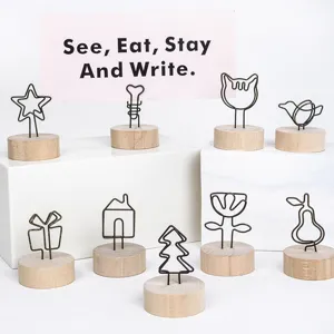 Holz Memo Clip Fotohalter Tischkartenhalter Metall Draht Notizhalter Für Hochzeit Party Büro Desktop Deko