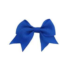 Close-up detail of the blue grosgrain ribbon swallowtail hair bow clip for daily styling accessories.