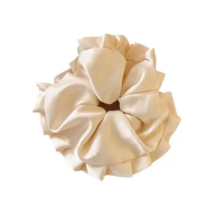 Κορεάτικο στυλ μπεζ σατέν scrunchie μεγάλο λαστιχάκι μαλλιών για γυναίκες αλογοουρά κότσος