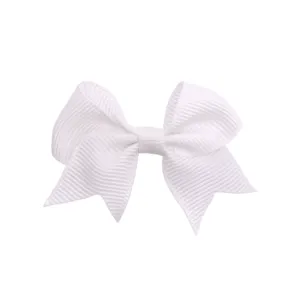 White ribbon bow detail shot, classic tail bow hair clip, cute daily children's hair accessory.