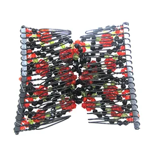 Korean beaded double hair comb elastic magic hair clip floral hair styling tool wholesale