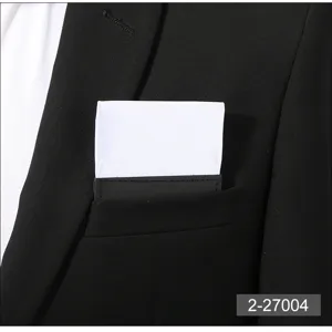 Close-up detail view of white men suit pocket square insert for business formal wear use.