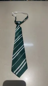 Green silver striped JK DK necktie pre-tied zipper student college style accessory