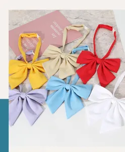 Nœud papillon d'uniforme JK unicolore, joli ruban pré-noué col fleur pour femmes et filles.