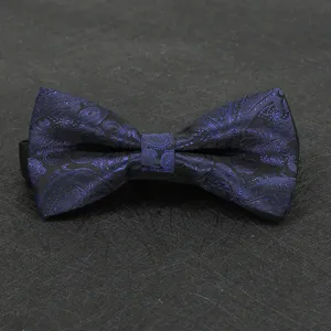 Mens classic paisley bow tie for wedding business formal suit accessory dark blue necktie style