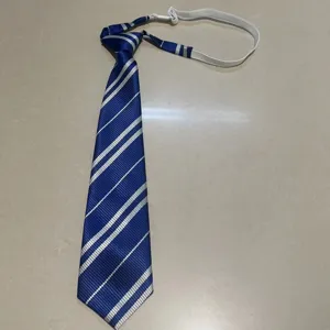Striped JK necktie pre-tied zipper school uniform blue silver tie student fashion accessory