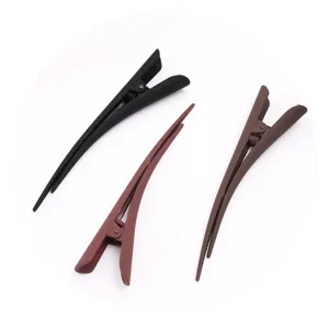Detailed view of large matte hair clips duckbill sectioning clips in assorted colors for styling.