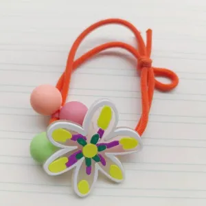 Lazo de pelo de flor de color caramelo dulce con cuentas, estilo coreano para uso diario.