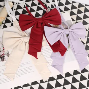 JK uniform large solid bow tie detail, multi-layer pleated necktie, elegant college style accessory
