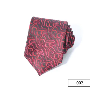 Cravatta da uomo classica per affari con motivo paisley vintage rosso e nero poliestere seta