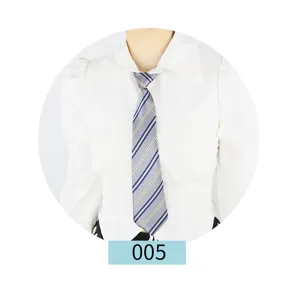 Detail view of the classic striped JK necktie, perfect for uniform style matching.