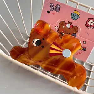 Lindo pasador de pelo de oso de circo, pinza de acrílico grande para el cabello.