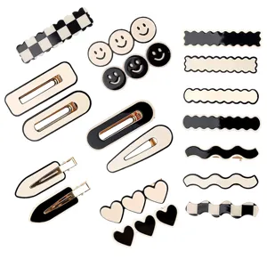 Korean Style Checkerboard Wavy Hair Clip Heart Smile Hairpin For Women Acrylic Geometric Side Clip Hair Accessories