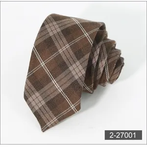 Classic brown plaid men's necktie 6cm width, business casual polyester woven tie for daily wear.
