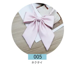 Pink JK uniform bow tie detail, solid satin ribbon necktie accessory for student sailor outfits.