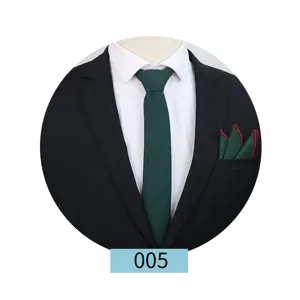 Men business suit green tie pocket square set groom wedding formal wear accessory fashion