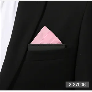 Men's pre-folded pocket square for business suit, solid pink handkerchief chest towel.