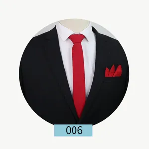 Classic men red pocket square and tie set with black suit jacket for business wedding events.