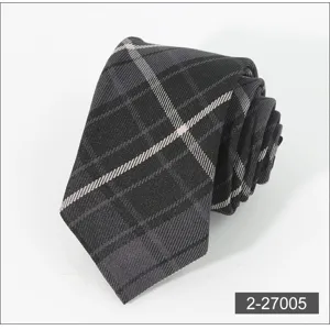 Men business casual plaid necktie dark grey polyester fabric formal suit tie detail view