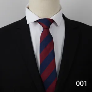 Detailed shot of classic burgundy and navy blue striped men's necktie on suit mockup.