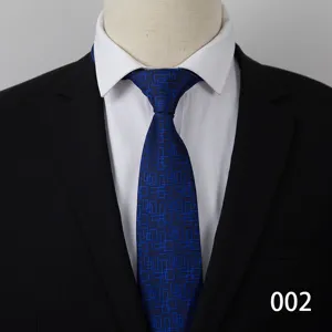 Blue geometric pattern men business tie detailed view, classic suit necktie for formal events.