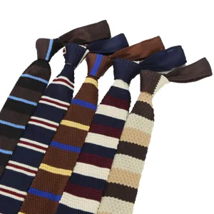 Men's Knitted Necktie Striped Business Casual Neck Tie Woven Polyester Silk Classic Slim Neckwear For Suit Wedding Party