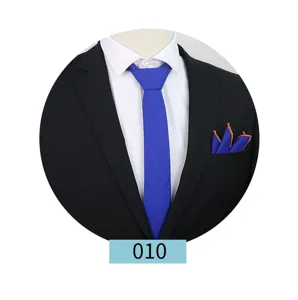 Men's solid blue tie and matching pocket square set, elegant business suit accessory.